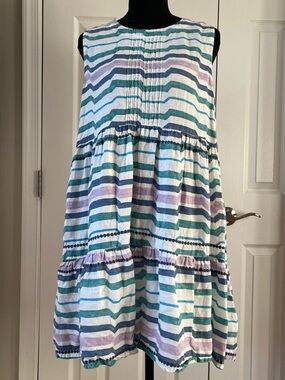 Pomegranate Linen Tiered Dress Sz Medium EUC